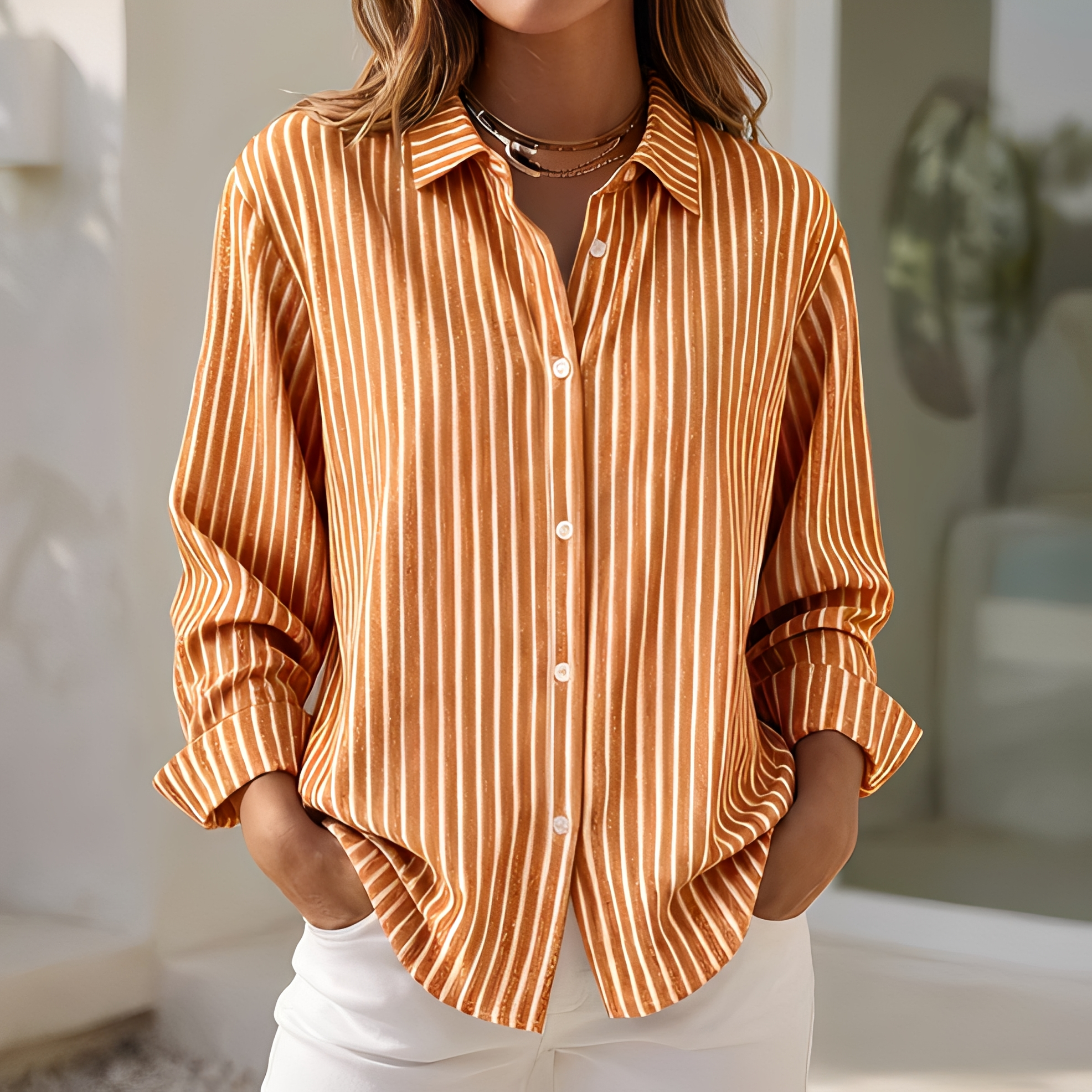 Lenna - Summer striped loose fit shirt for women