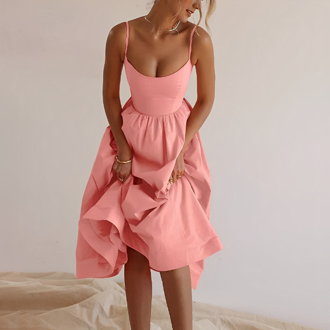 Fabiana - Women's Dress with Puff Details, Thin Straps, and Ruffles