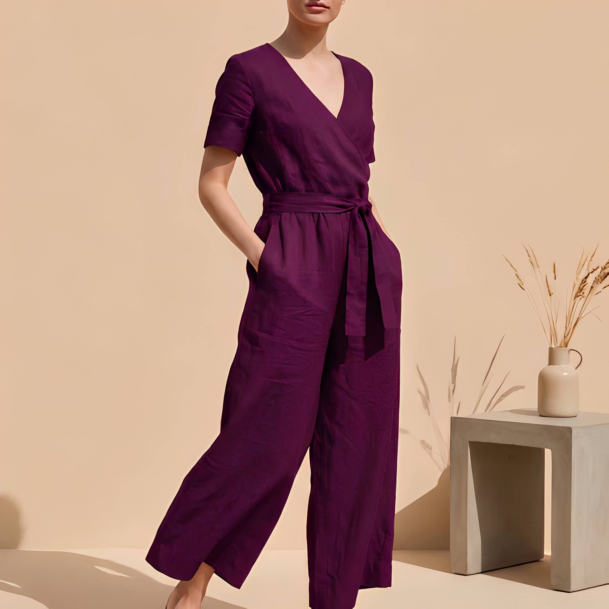 Charliya - Elegant jumpsuit to tie at the front for women