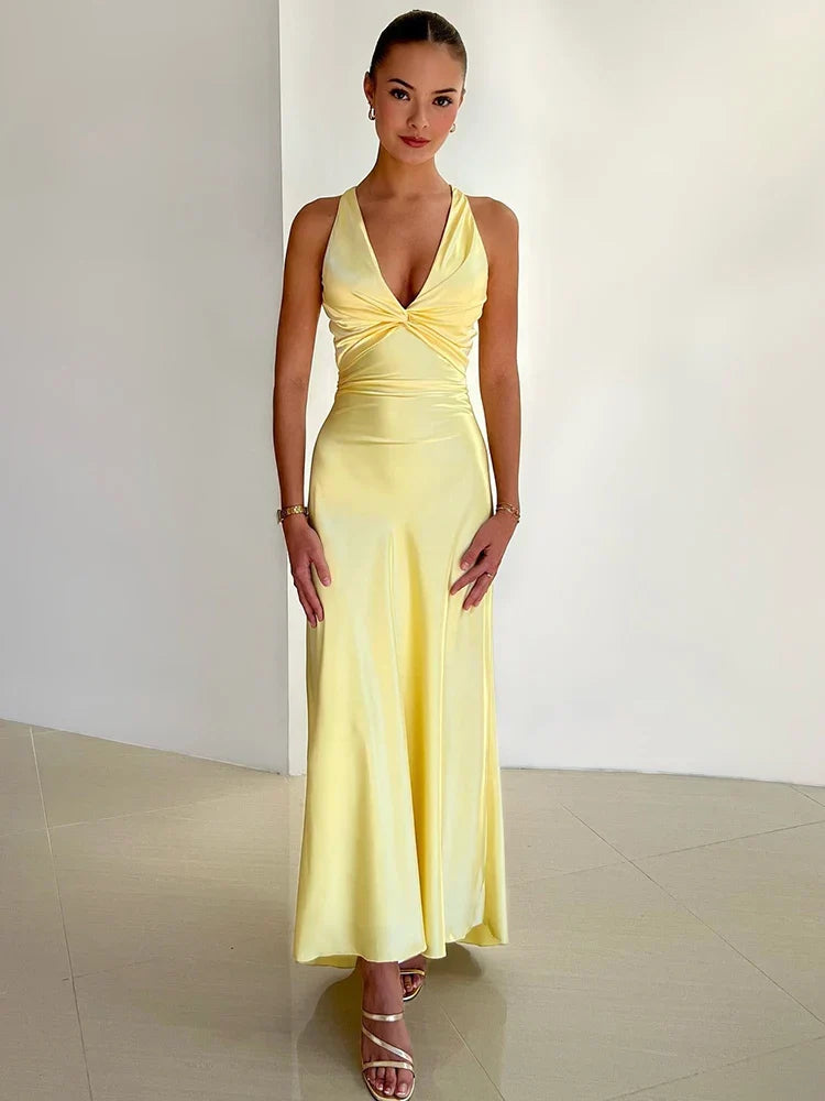 Marlene – Satin Evening Dress with Draped Neckline