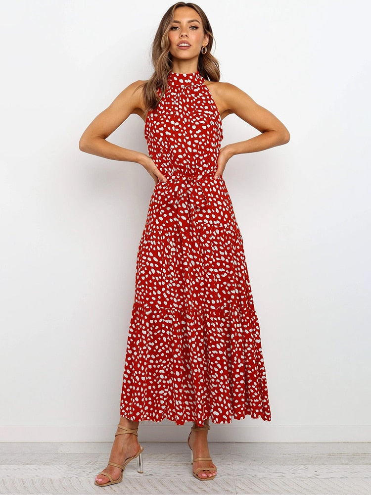 Naomi – Polka Dot Midi Dress with Waist Belt