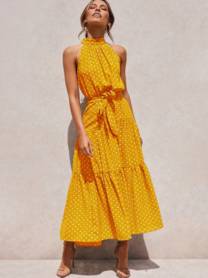 Naomi – Polka Dot Midi Dress with Waist Belt