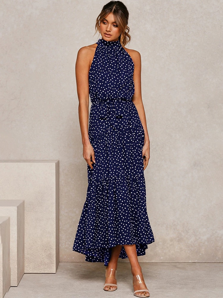 Naomi – Polka Dot Midi Dress with Waist Belt