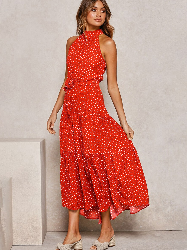 Naomi – Polka Dot Midi Dress with Waist Belt