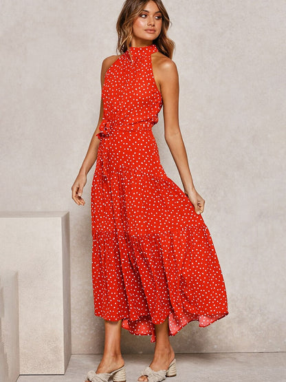 Naomi – Polka Dot Midi Dress with Waist Belt