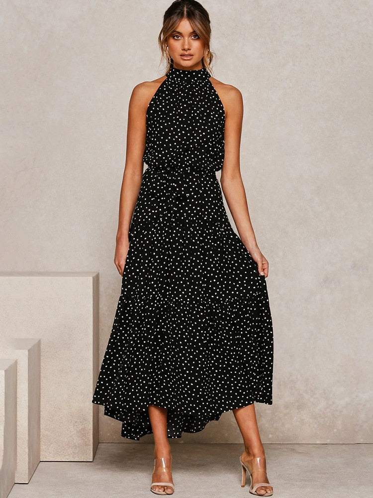Naomi – Polka Dot Midi Dress with Waist Belt
