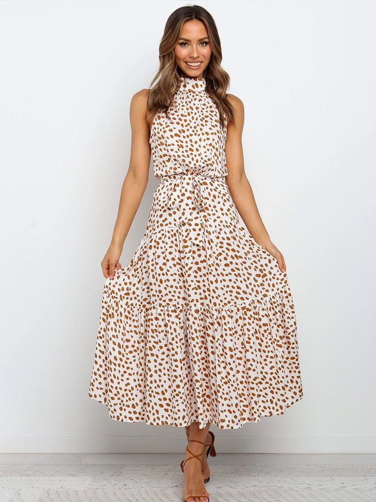 Naomi – Polka Dot Midi Dress with Waist Belt