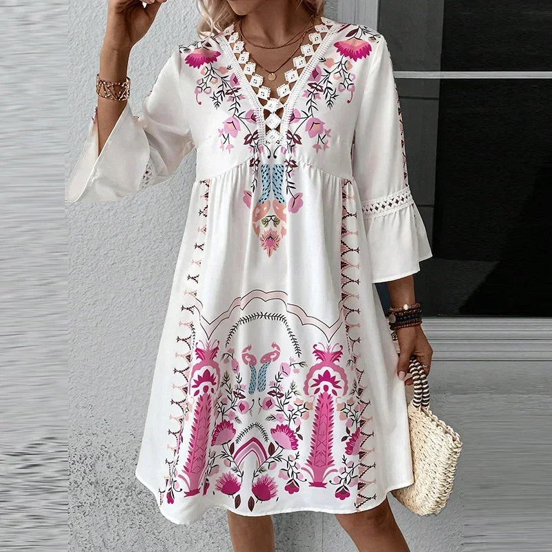 Iris – Dress with Hand-Embroidered V-Neck