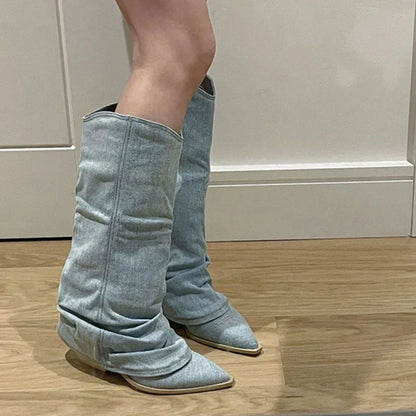 Estrid - Μπότες μέχρι το γόνατο από denim για γυναίκες