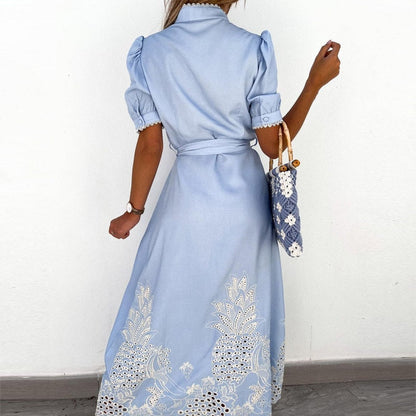 Viola – Blue Embroidered Dress with Details