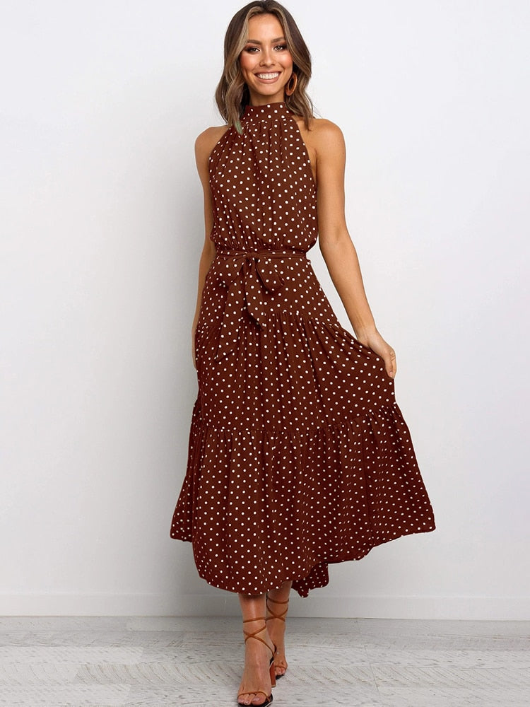 Naomi – Polka Dot Midi Dress with Waist Belt