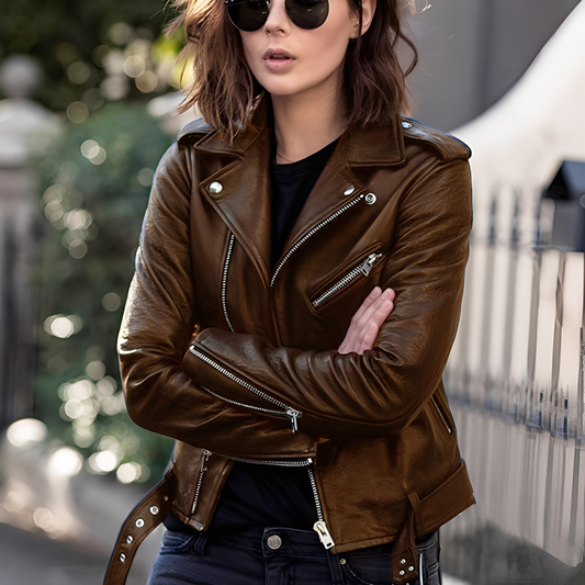 Miranda - Classic leather jacket with zipper for women