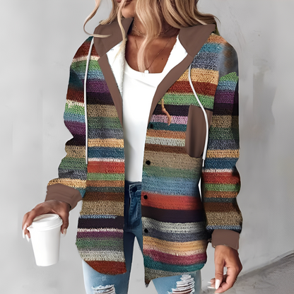 Martina - Relaxed long wool coat with hood for women