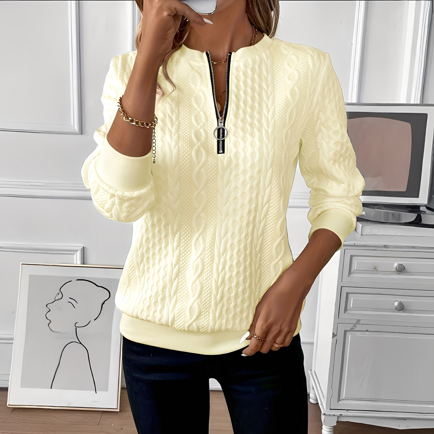 Chesley - Στυλάτο πλεκτό πουλόβερ με φερμουάρ για γυναίκες