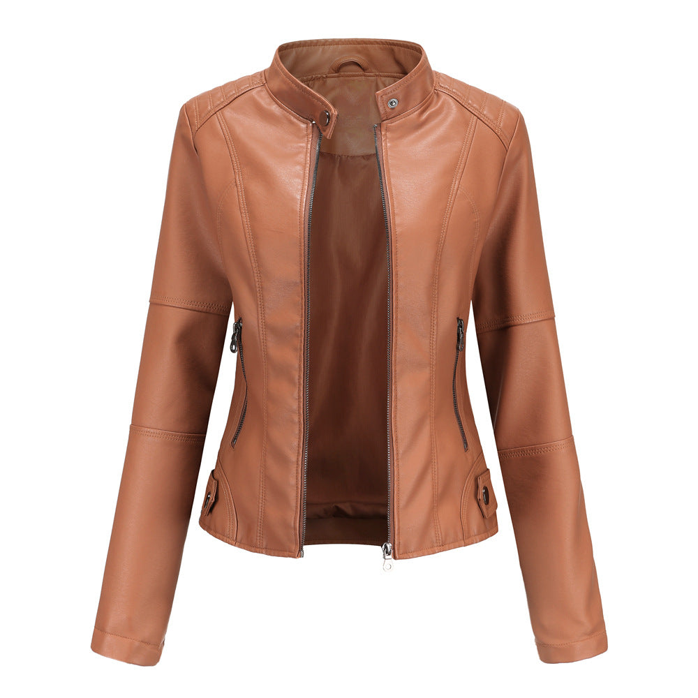 Claudia – Biker leather jackets with high collar