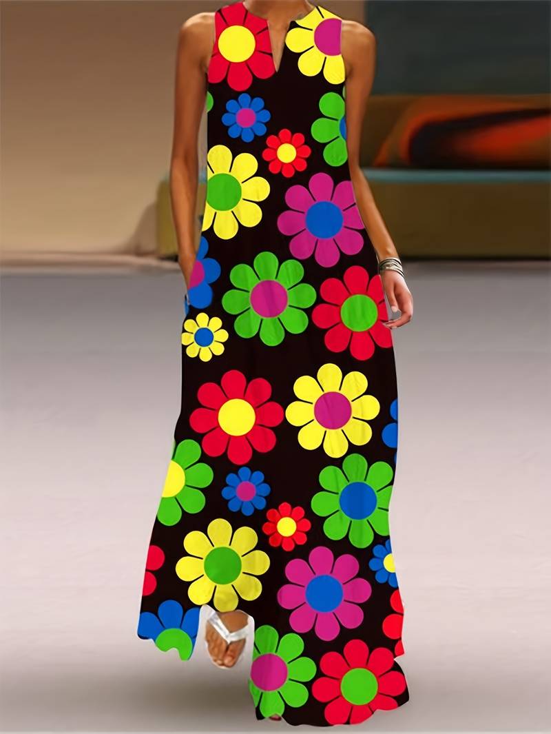 Grace - V-Neck Dress with Floral Design