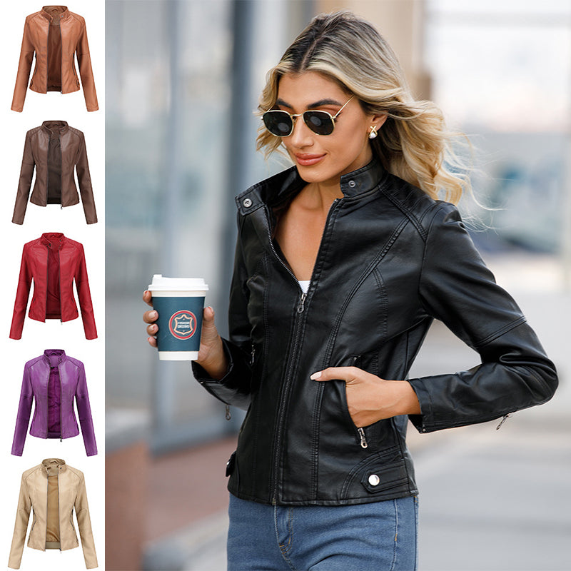 Claudia – Biker leather jackets with high collar