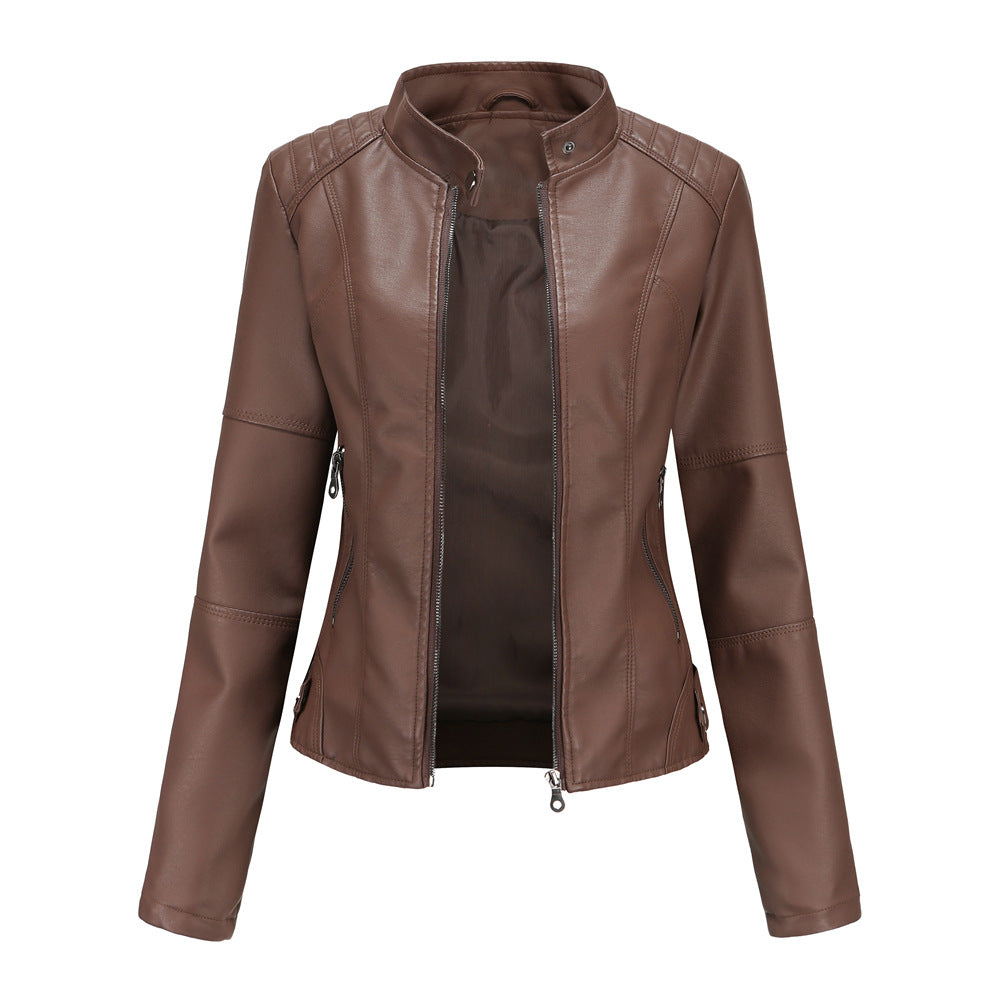 Claudia – Biker leather jackets with high collar