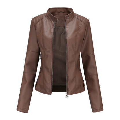 Claudia – Biker leather jackets with high collar