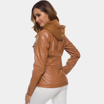 Jaylene - Stylish waterproof leather jacket with hood for women