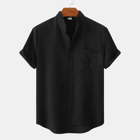 Bastien - Men's linen shirt with short sleeves and lapel collar