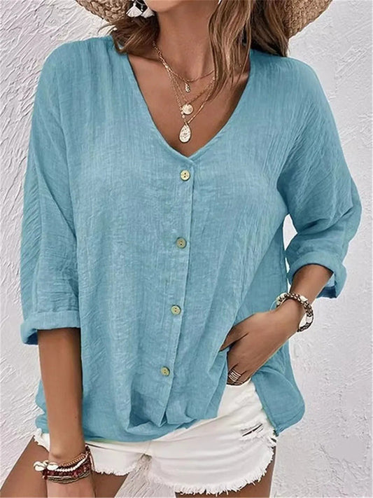 Fayo – Casual blouse top with V-neck and buttons