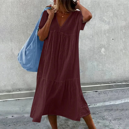 Deanna - Loose Dress with V-Neck, Versatile and Comfortable