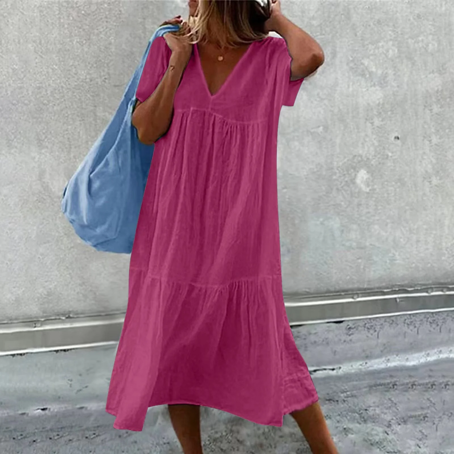 Deanna - Loose Dress with V-Neck, Versatile and Comfortable