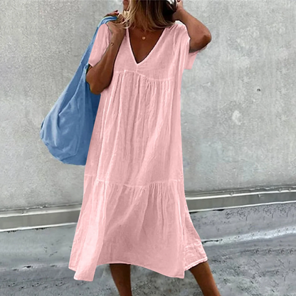 Deanna - Loose Dress with V-Neck, Versatile and Comfortable