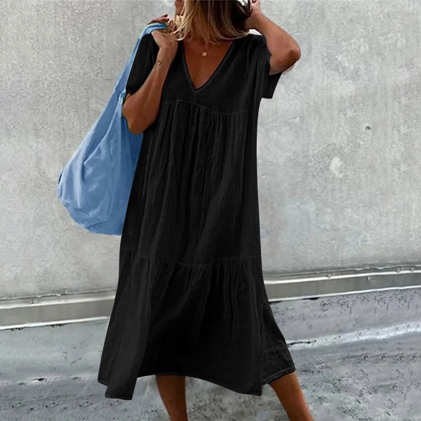 Deanna - Loose Dress with V-Neck, Versatile and Comfortable