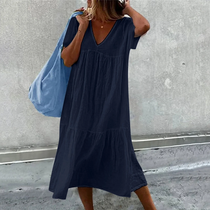 Deanna - Loose Dress with V-Neck, Versatile and Comfortable
