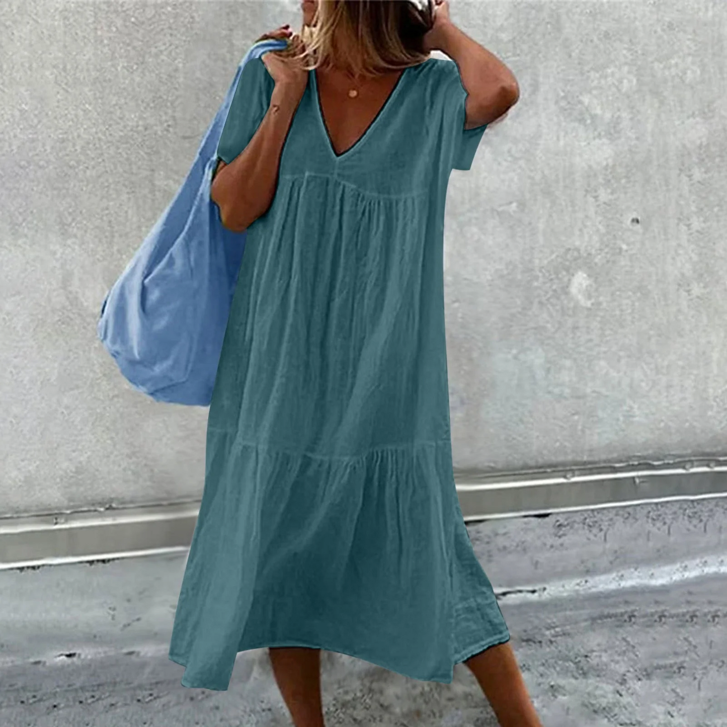 Deanna - Loose Dress with V-Neck, Versatile and Comfortable