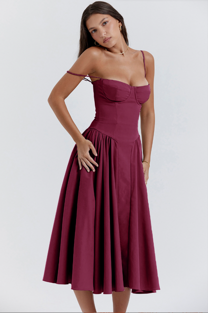 Cheri - Midi Dress with Spaghetti Straps and Open Back