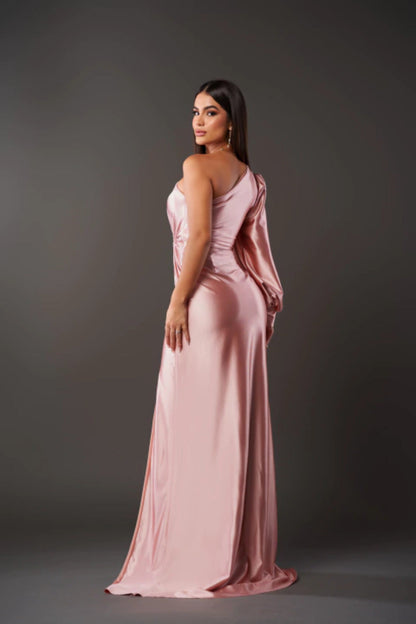 Florence – Satin dress with an elegant and refined one shoulder