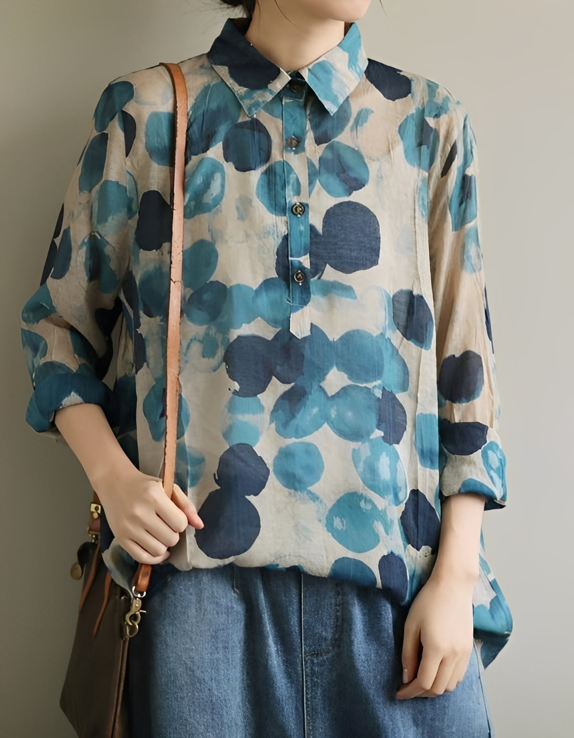 Jodie - Women's chic blouses with polka dot collars