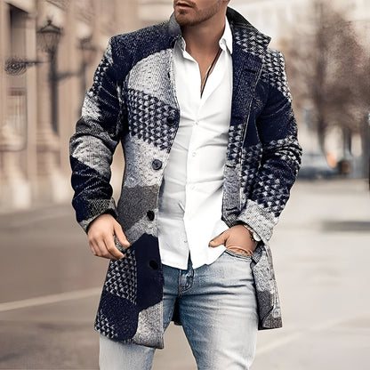 Luke - Stylowy długi płaszcz z tweedu dla mężczyzn