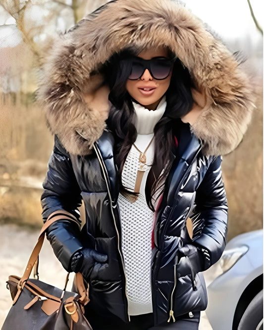 Jessica - Λαμπερή Πουπουλένια Ζακέτα με Κουκούλα για Γυναίκες