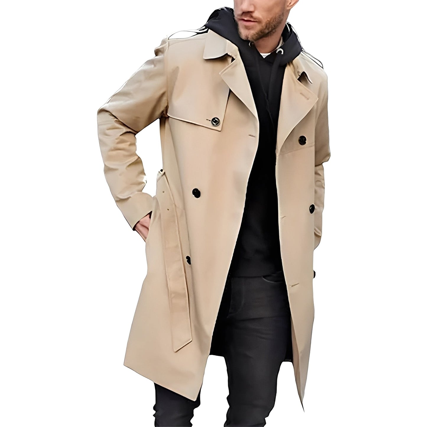 Jaycob - Trench-coat long polyvalent à double rangée pour hommes