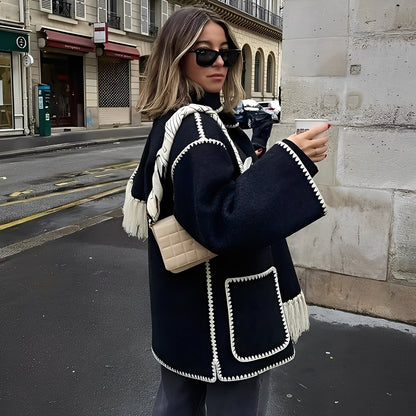 Amilia - stylowa, luźna wełniana bluza z szalikiem dla kobiet