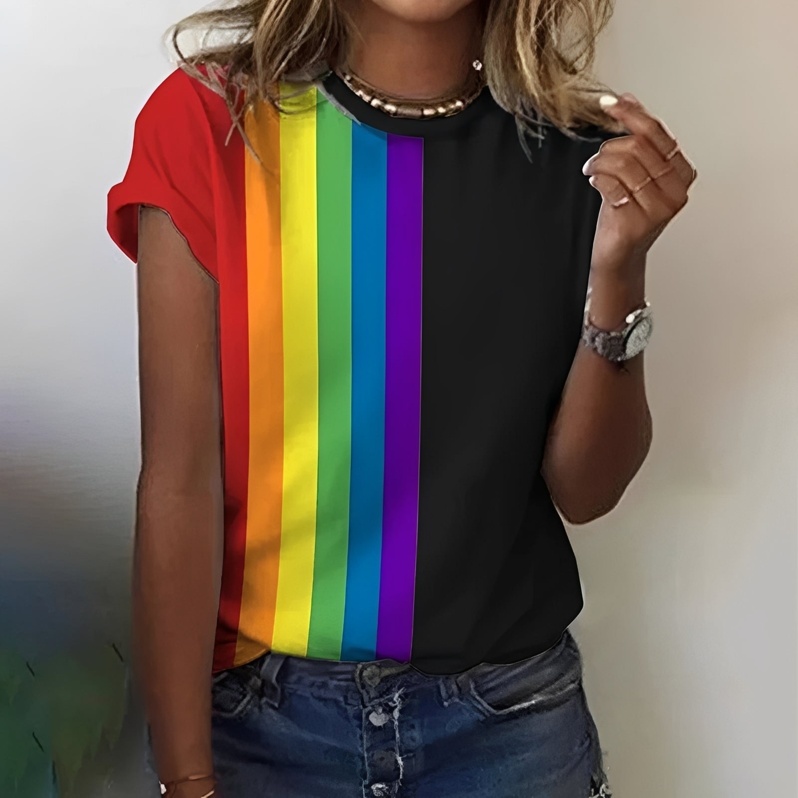Chrissy - Casual rainbow shirt for women