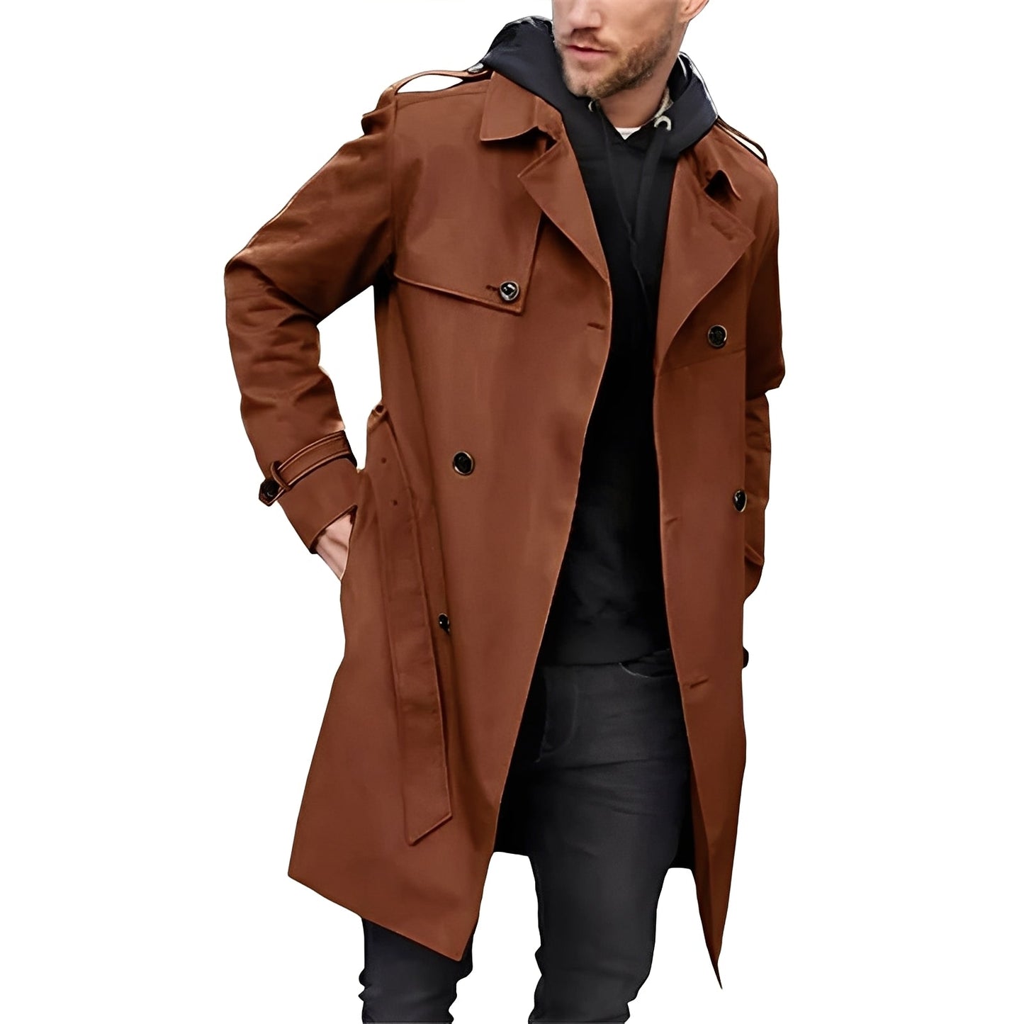 Jaycob - Trench-coat long polyvalent à double rangée pour hommes