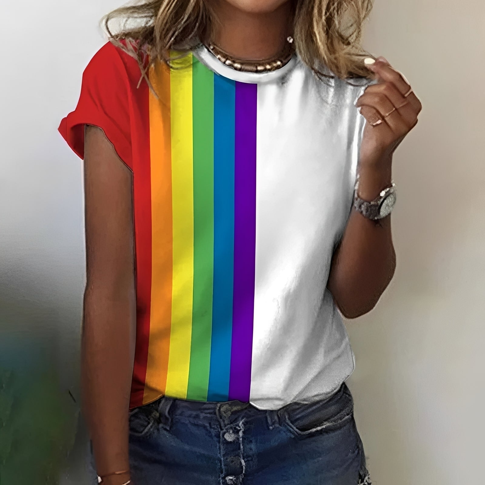 Chrissy - Casual rainbow shirt for women