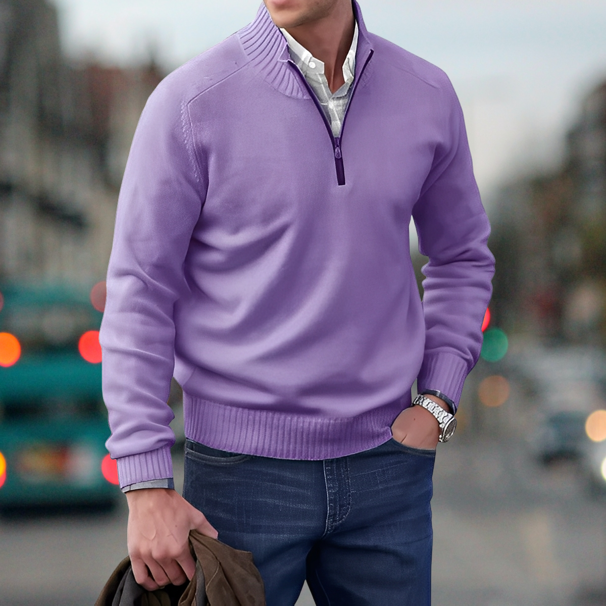 Adrian – sweter z zamkiem błyskawicznym