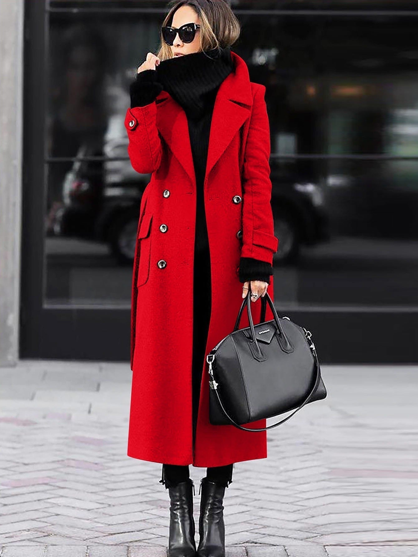 Eleni – Long, elegant women's coat with double button