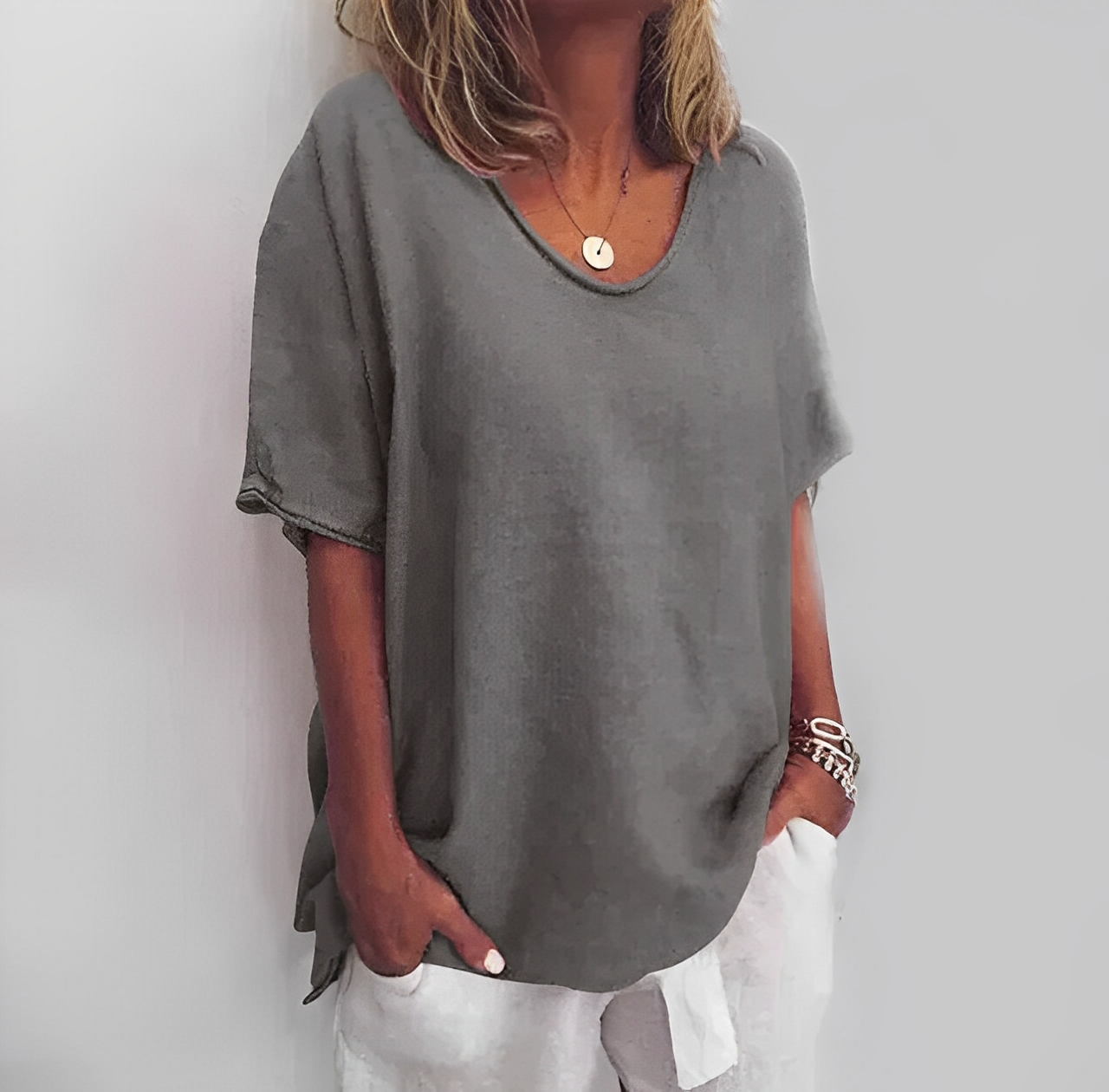 Lena – Classic Blouse with Short Sleeves for women