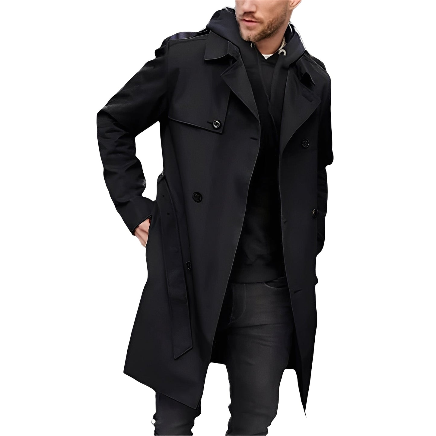 Jaycob - Trench-coat long polyvalent à double rangée pour hommes