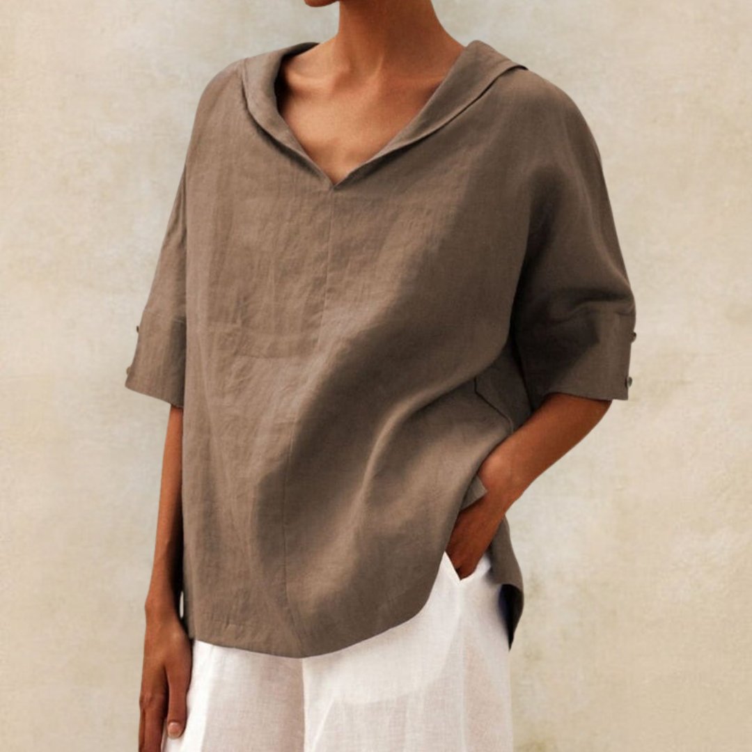 Lena - Linen blouse for women with V-neck