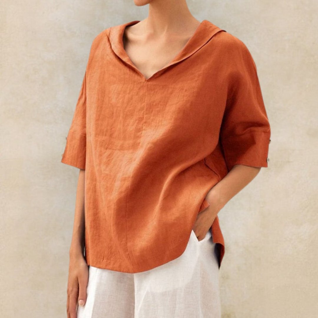 Lena - Linen blouse for women with V-neck