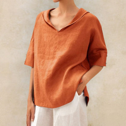 Lena - Linen blouse for women with V-neck