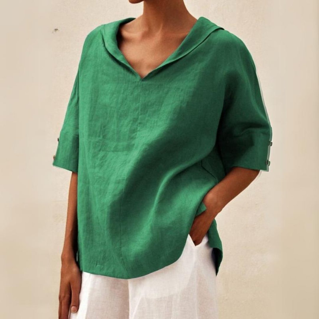 Lena - Linen blouse for women, with V-neckline